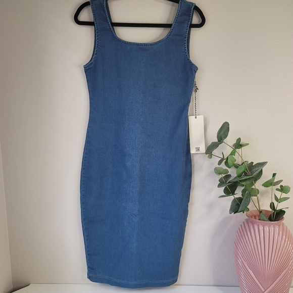 NWT iris chambray stretch denim mini dress contour bodycon 90s Vintage - Picture 2 of 10